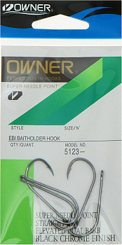 Крючок одинарный OWNER 5123 EBI BAITHOLDER HOOK, #1/0, (уп./6 шт.)