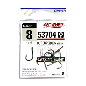 Крючок одинарный Owner 53704 Cut Super CCN with Eye, #8, (уп./8шт.)